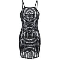 womens sequin bodycon sequin dress spaghetti strap sleeveless sheer cl ...