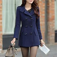 womens vintage coat solid shirt collar long sleeve winter blue red yel ...