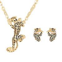 Women Wedding Bridal Black Point Leopard Lion Pendant Necklace Earring Set Clavicle Chain