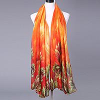 Women Elegant Cotton Polyester Scarf Vintage Party Casual Rectangle Red Green Pink Yellow Orange Print