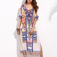 womens beach simple loose dress print v neck maxi length sleeve rayon  ...