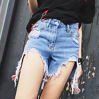 womens street chic high waist asymmetric micro elastic jeans shorts pa ...