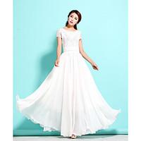 womens going out holiday lace chiffon dress solid round neck maxi shor ...