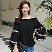 womens casualdaily sexy t shirt solid boat neck long sleeve cotton