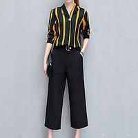 Women\'s Casual/Daily Work Party/Cocktail Vintage Simple Street chic Summer Shirt Pant Suits, Striped Sweetheart Long Sleeve Others