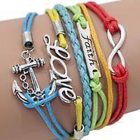 Women\'s Vintage Casual Rainbow Color /Faitch/Anchor Love Braided/Cord Stacked Multilayer Wrap Bracelet