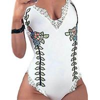 Women\'s Bandeau One-piece, Floral Lace Polyester White Black