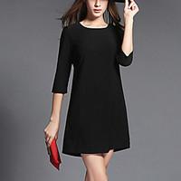 womens casualdaily simple shift dress solid round sweet neck above kne ...