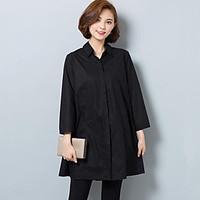 Women\'s Plus Size Casual/Daily Simple Spring Shirt, Solid Shirt Collar Long Sleeve Black Purple Cotton Medium