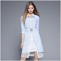 Women\'s Work Simple Shirt Dress, Solid Shirt Collar Asymmetrical ½ Length Sleeve Cotton Polyester Spring Summer Mid Rise Micro-elastic