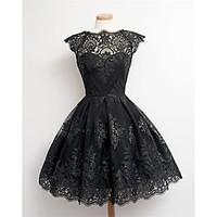 womens lace casualdaily cute skater dress solid round neck knee length ...