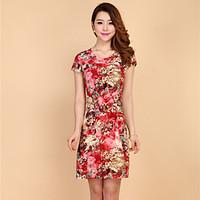 womens casualdaily simple a line dress floral round neck above knee sh ...