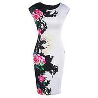 Women\'s Going out Sheath Dress, Floral Round Neck Knee-length Short Sleeve Polyester Summer Mid Rise Micro-elastic Medium