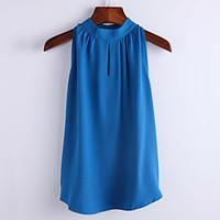 womens casualdaily simple summer blouse solid sleeveless blue white ot ...