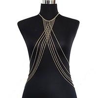 Women\'s Body Jewelry Belly Chain Body Chain Harness Necklace Gold Plated Sexy Crossover Bikini Fashion Golden Jewelry Daily Casual 1pc