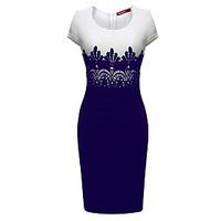 womens lace bodycon midi dress round neck short sleeve