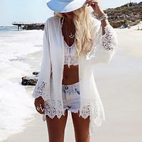 Women\'s Boho Halter One-pieces / Cover-Ups, Solid One-Pieces Polyester / Roman Knit White