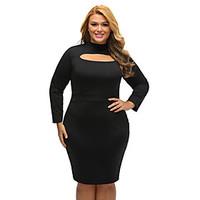 Women\'s Cut Out Long Sleeve Keyhole Bodycon Plus Size Dress