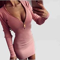 womens going out party club sexy bodycon dress solid v neck above knee ...