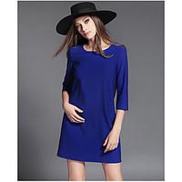womens casualdaily simple loose dress solid round neck above knee leng ...