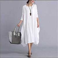 womens casualdaily simple tunic dress solid round neck midi long sleev ...