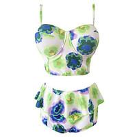 Women\'s Halter Floral Print L/XL/2XL/3XL Nylon And Spandex Sexy Bikini