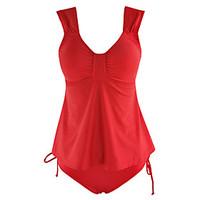 Women\'s Halter Solid Red Sexy High Wasit Tankini Swimsuits