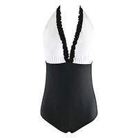 womens halter sexy high rise lace up plunging neckline one piece swimw ...