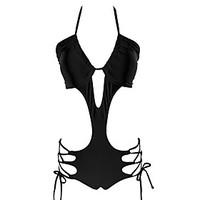 Women\'s Halter Sexy Sports Fashion Lace Up Solid Black/White/Fuchsia Monokini Swimsuits