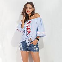 womens beach party club sexy spring shirt embroidered boat neck long s ...