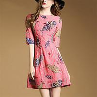 womens going out street chic a line dress print round neck above knee  ...