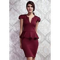 womens ruffle sexy sheath dress solid halter knee length short sleeve  ...