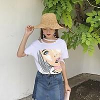 womens going out vintage t shirt solid polka dot boat neck short sleev ...