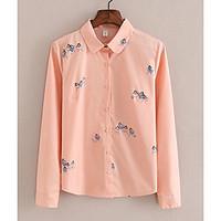 Women\'s Casual/Daily Simple Cute Spring Summer Shirt, Print Shirt Collar Long Sleeve Cotton Thin