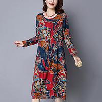 womens casualdaily vintage street chic loose dress print round neck kn ...