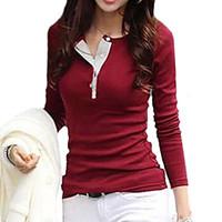 womens casual solid color slim fitting t shirt long sleeve plus size