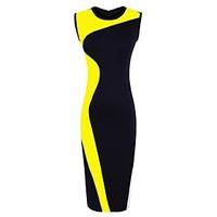 Women\'s Color Block Pencil Dress, Crew NeckSleeveless