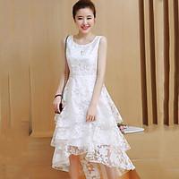 womens lace going out simple lace dress solid round neck knee length s ...