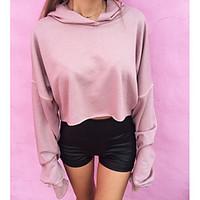 womens casualdaily going out cute hoodie solid round neck micro elasti ...
