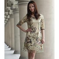 womens lacebackless casualdaily loose dress floral jacquard round neck ...