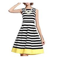 Women\'s Party Going out Casual/Daily A Line Loose Skater Dress, Striped Round Neck Above Knee Sleeveless Polyester Spring Fall Mid Rise