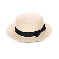 Women Summer Sun Hats Flat Top Bowknot Wide Brim Hats