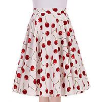 Women\'s White Cherry Floral Going out Casual/Daily Knee-length Skirts Vintage Swing Dress All Seasons Mid Rise