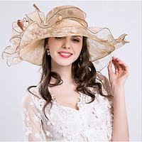 Women\'s Handmade Artificial Flower Mesh Floral Summer Or Spring Simple Sun Heart Print Bucket Hats Caps