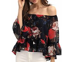 womens going out sexy summer blouse floral boat neck sleeve polyester  ...