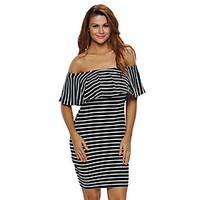 Women\'s Striped Off-shoulder Bodycon Dress
