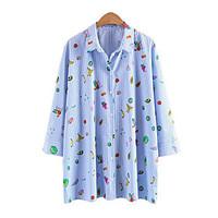 womens daily simple shirt print shirt collar long sleeve polyester