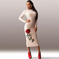 Women\'s Sexy Casual / Club / Holiday / Party Long Sleeve Print Slit Maxi Dress