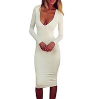 womens deep v backless dress cotton above knee long sleeve