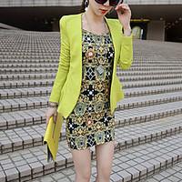 Women\'s Work Street chic Spring / Fall Blazer, Solid Notch Lapel Long Sleeve Green Polyester Medium